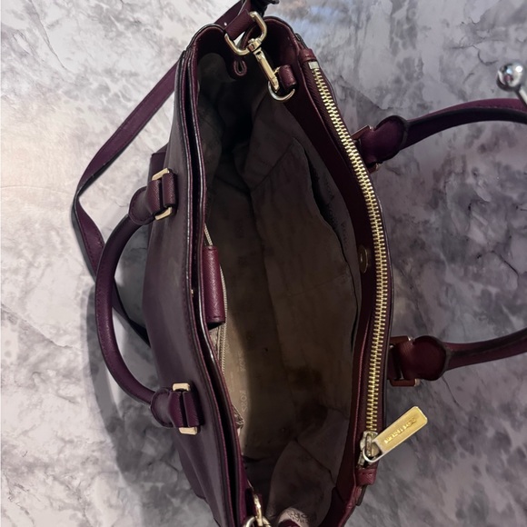 Michael Kors Mellon Merlot Saffiano Leather 2-way Satchel Handbag - Picture 3 of 4